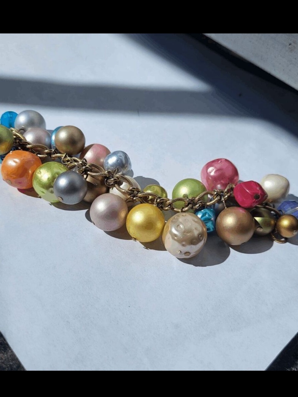 Vintage Green, Gold, Pink & Blue Bead Charm Bracelet